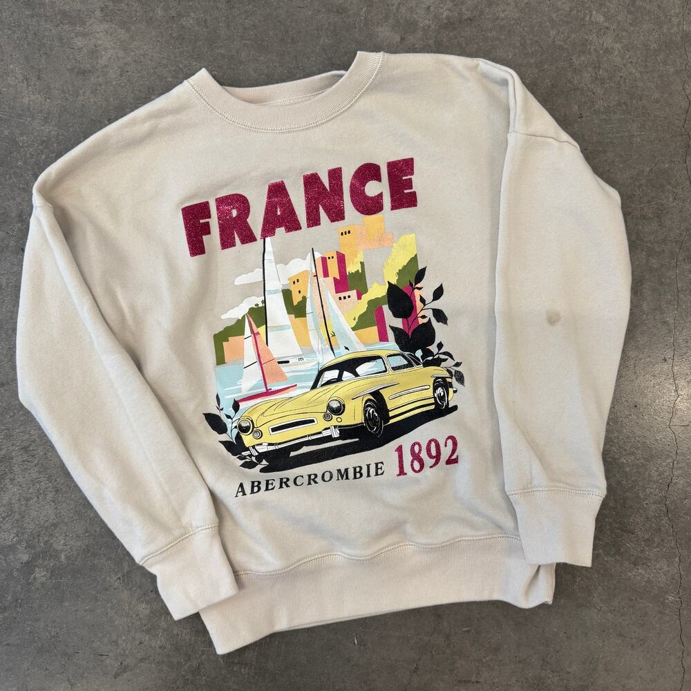 Abercrombie & Fitch Kids France Pink Sparkle Pullover Crewneck Sweatshirt 9/10 - Picture 1 of 5